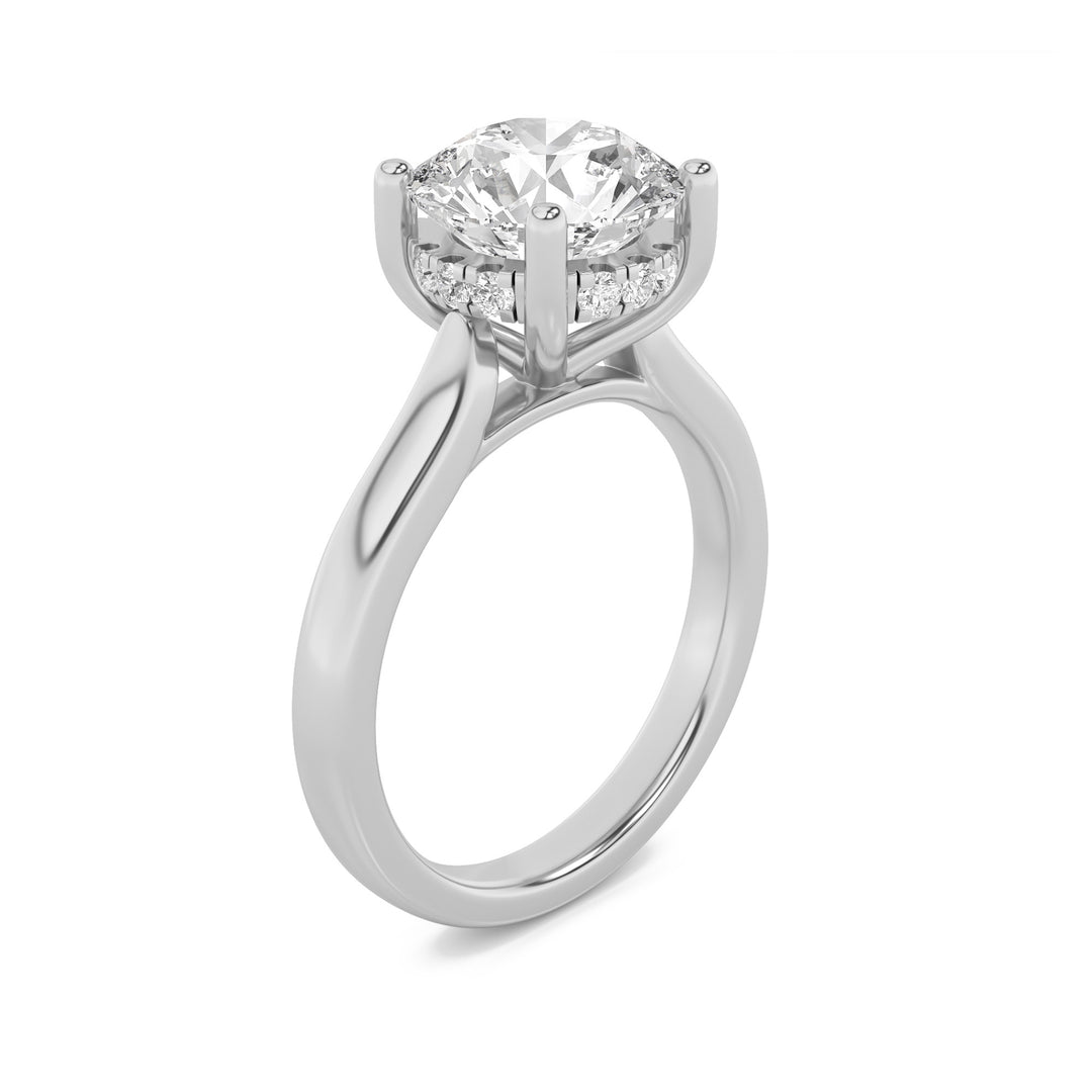 1Cttw Round Shaped Lab Grown Diamond (F/VVS) Hidden Halo Cathedral Shank Engagement Ring in 14K Gold