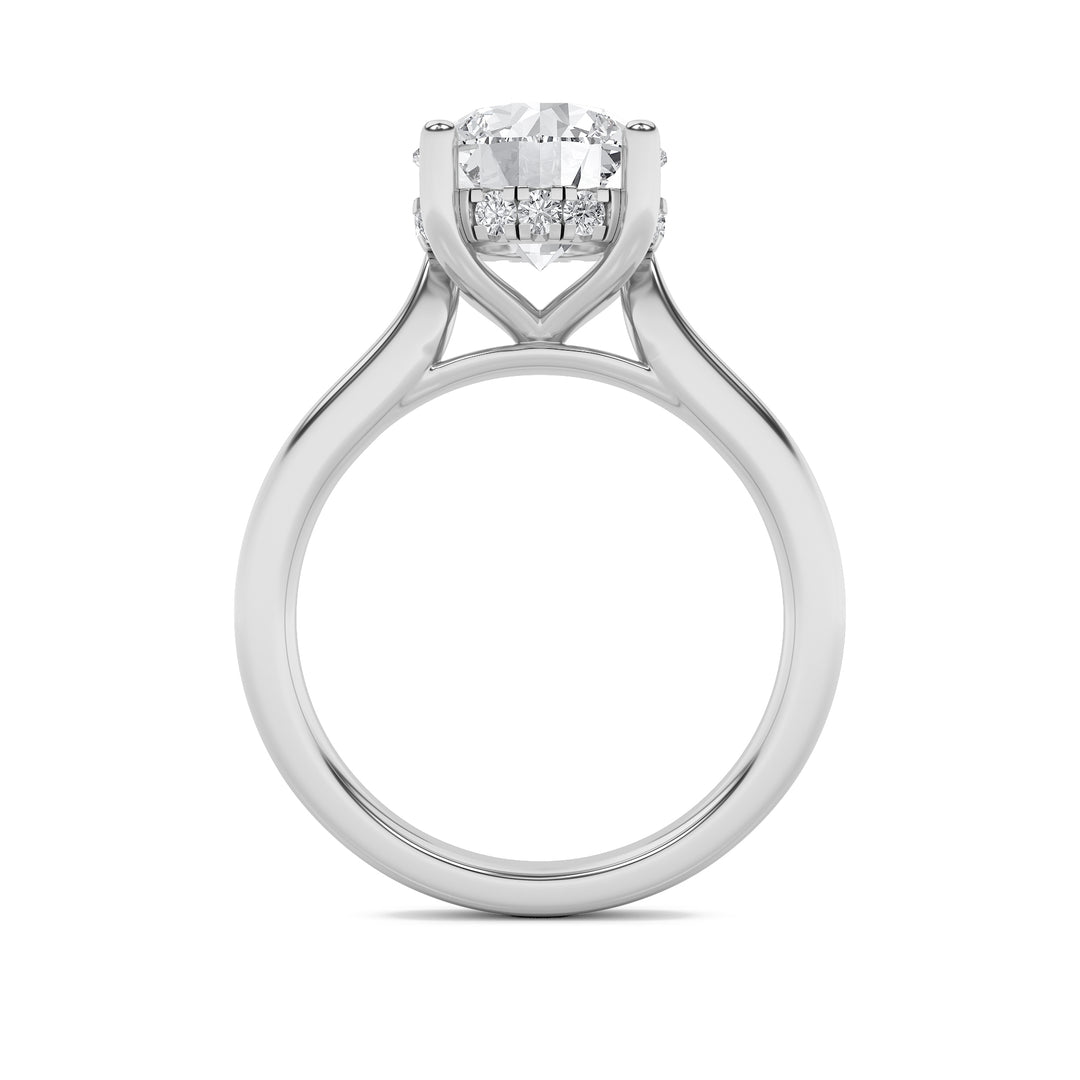 1Cttw Round Shaped Lab Grown Diamond (F/VVS) Hidden Halo Cathedral Shank Engagement Ring in 14K Gold