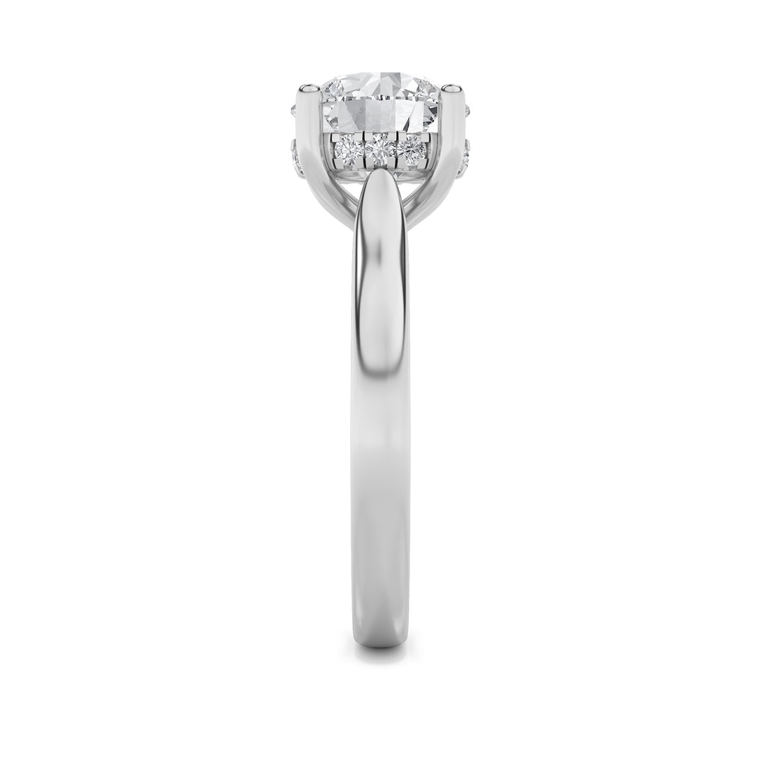 1Cttw Round Shaped Lab Grown Diamond (F/VVS) Hidden Halo Cathedral Shank Engagement Ring in 14K Gold