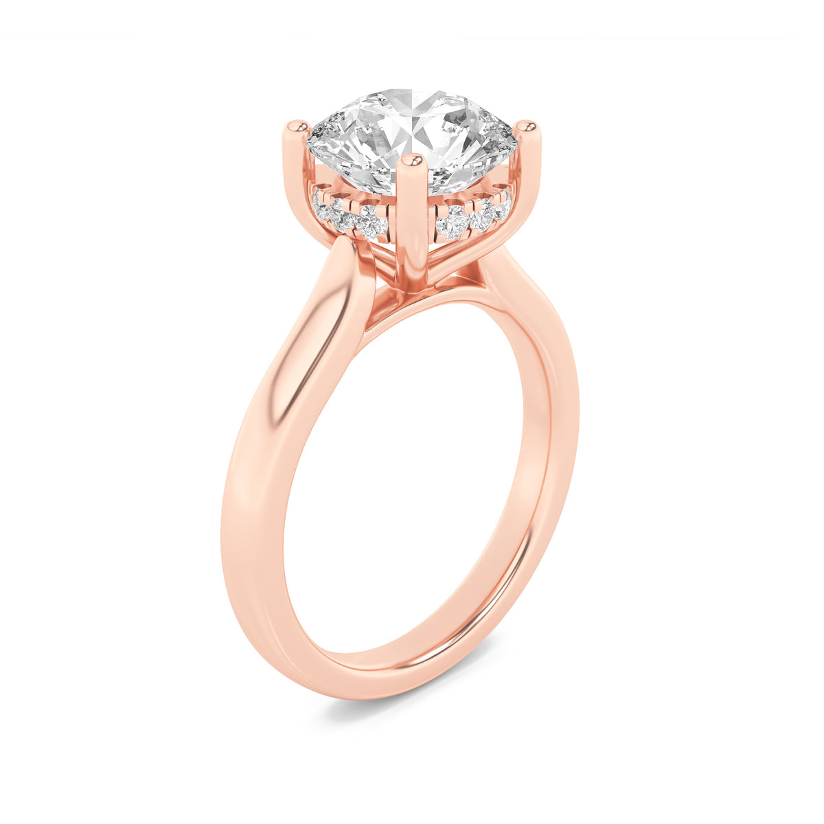 1Cttw Round Shaped Lab Grown Diamond (F/VS) Hidden Halo Cathedral Shank Engagement Ring in 14K Gold