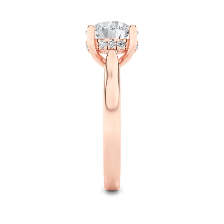 1Cttw Round Shaped Lab Grown Diamond (F/VS) Hidden Halo Cathedral Shank Engagement Ring in 14K Gold