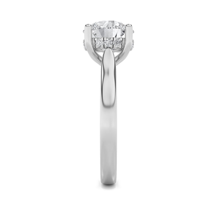 2Cttw Round Shaped Lab Grown Diamond (F/VS) Hidden Halo Cathedral Shank Engagement Ring in 14K Gold