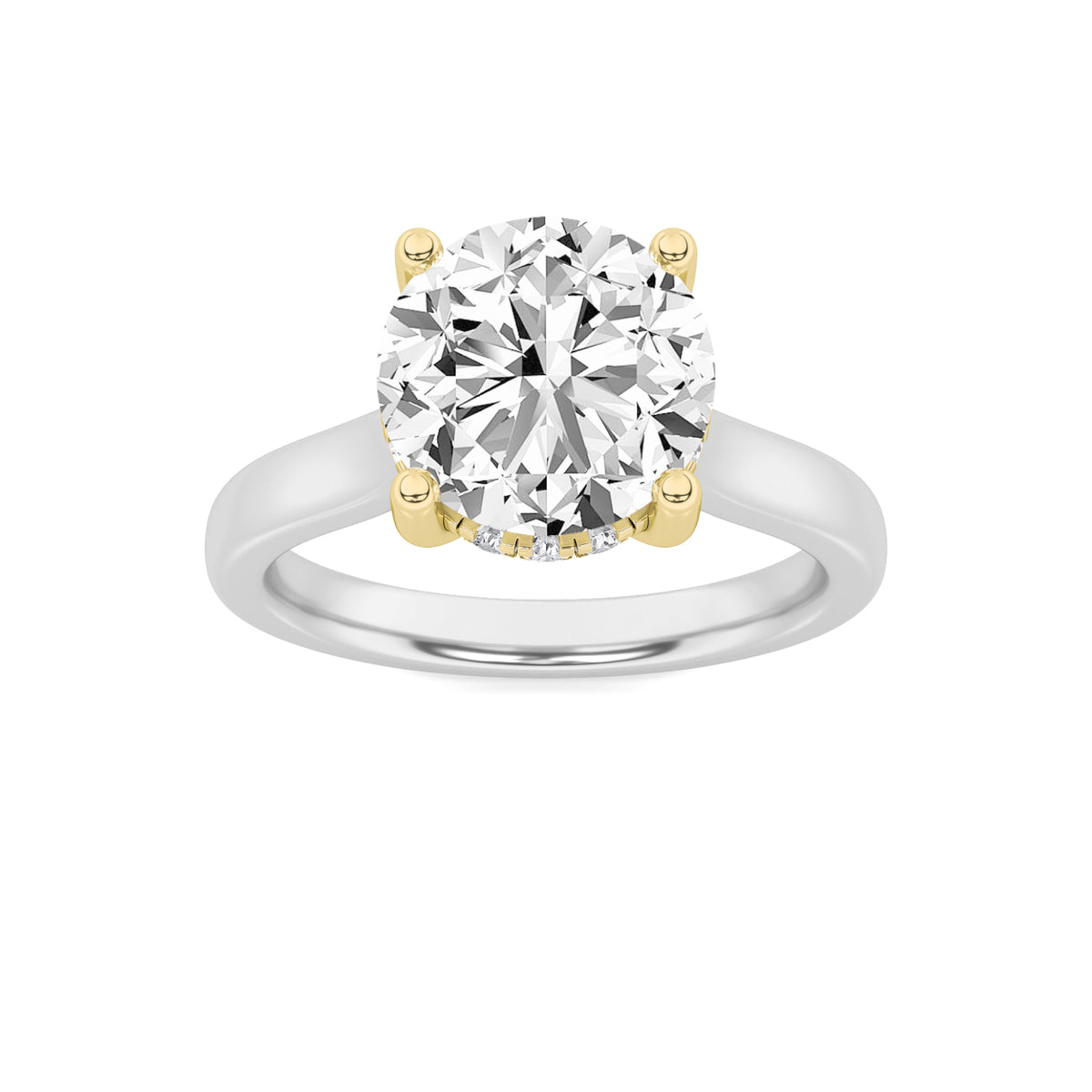 3Cttw Round Shaped Lab Grown Diamond (F/VS) Hidden Halo Cathedral Shank Engagement Ring in 14K Gold