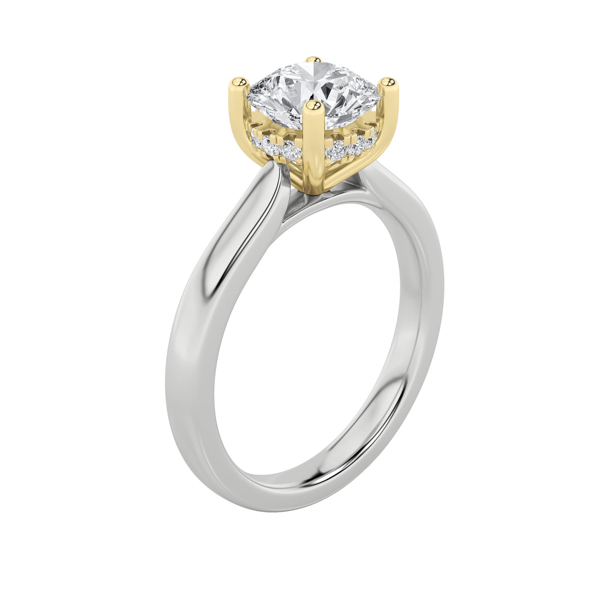 3Cttw Round Shaped Lab Grown Diamond (F/VS) Hidden Halo Cathedral Shank Engagement Ring in 14K Gold