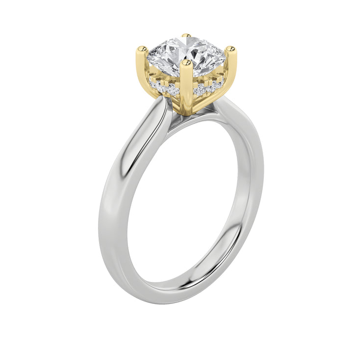 3Cttw Round Shaped Lab Grown Diamond (F/VS) Hidden Halo Cathedral Shank Engagement Ring in 14K Gold
