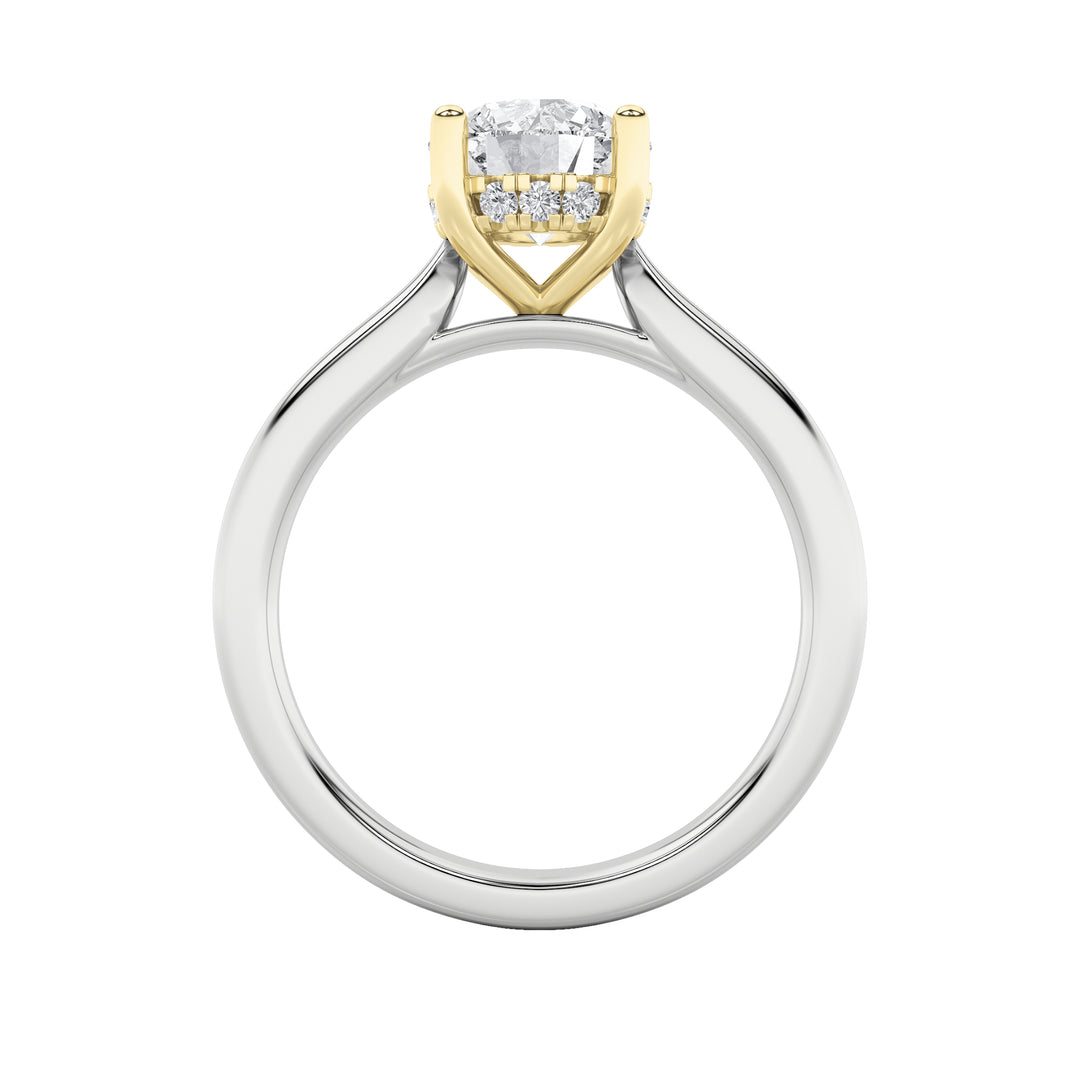3Cttw Round Shaped Lab Grown Diamond (F/VS) Hidden Halo Cathedral Shank Engagement Ring in 14K Gold