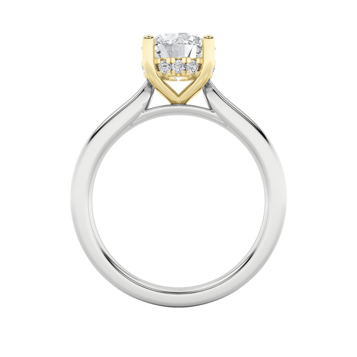 3Cttw Round Shaped Lab Grown Diamond (F/VS) Hidden Halo Cathedral Shank Engagement Ring in 14K Gold