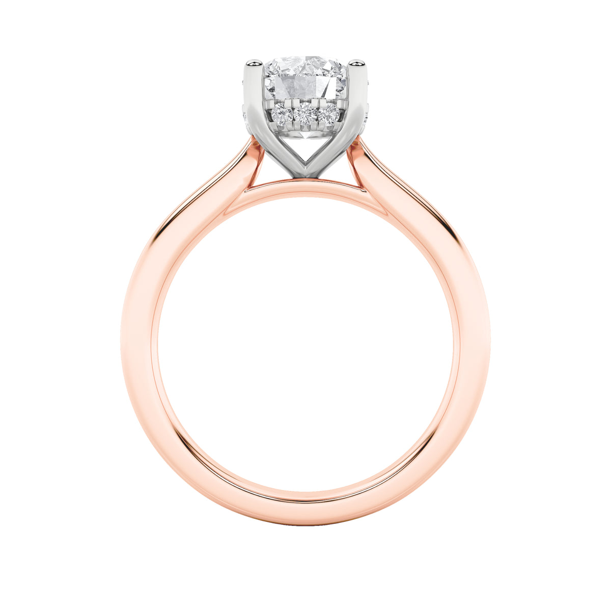 3Cttw Round Shaped Lab Grown Diamond (F/VS) Hidden Halo Cathedral Shank Engagement Ring in 14K Gold