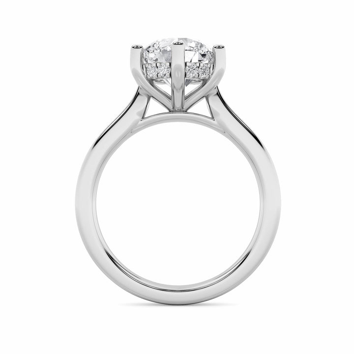 1Cttw Round Shaped Lab Grown Diamond (F/VS) Hidden Halo Cathedral Shank Engagement Ring in 14K Gold