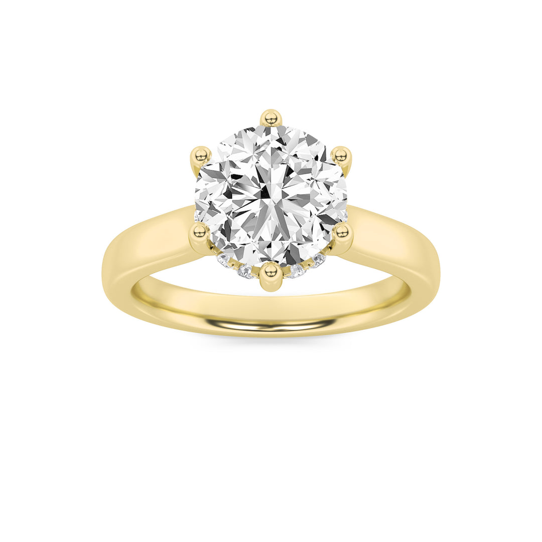 1Cttw Round Shaped Lab Grown Diamond (F/VVS) Hidden Halo Cathedral Shank Engagement Ring in 14K Gold