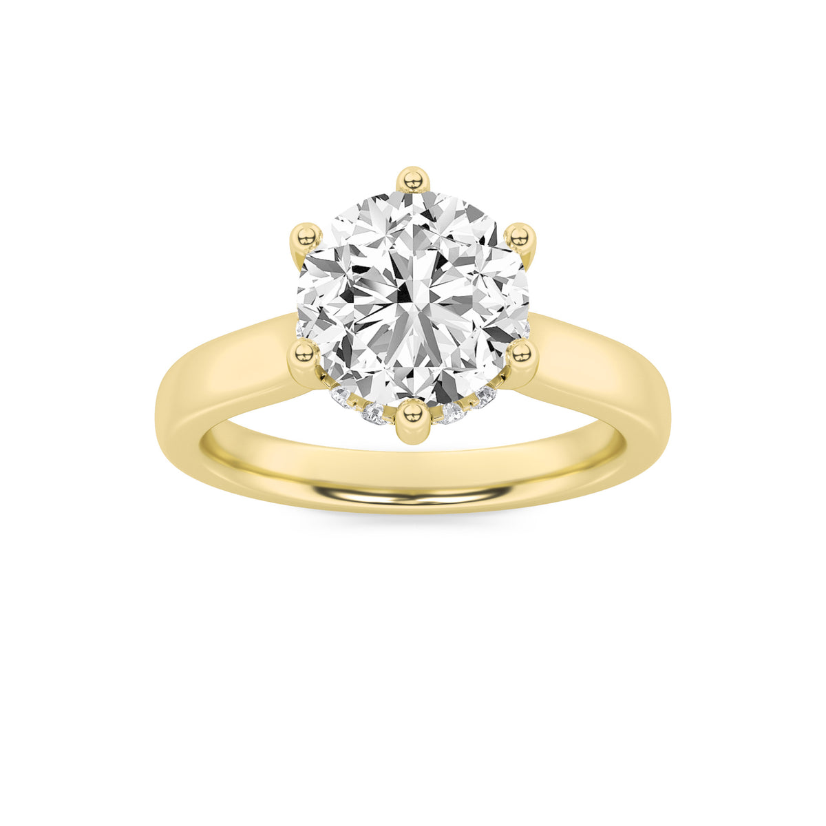 1Cttw Round Shaped Lab Grown Diamond (F/VVS) Hidden Halo Cathedral Shank Engagement Ring in 14K Gold