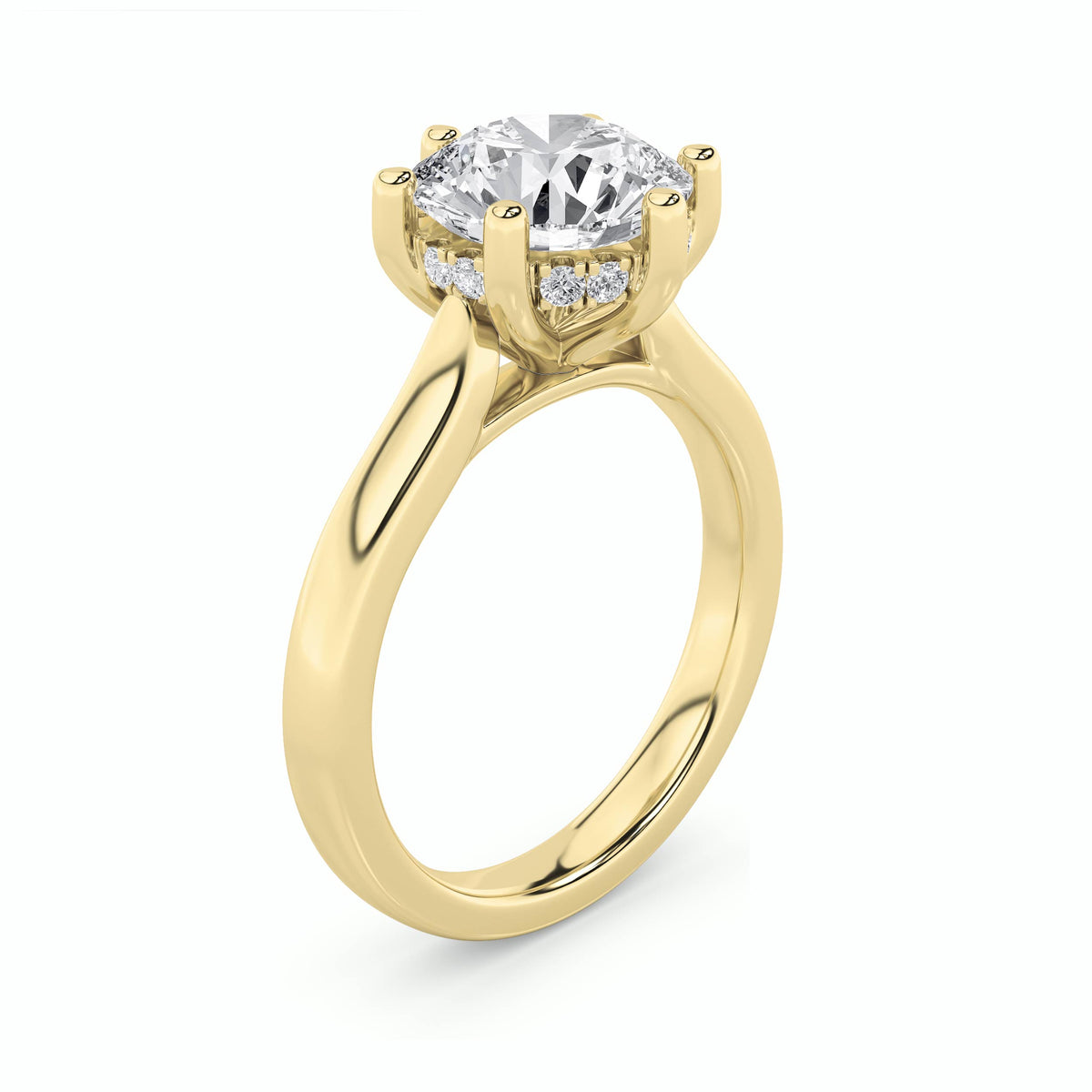 1Cttw Round Shaped Lab Grown Diamond (F/VVS) Hidden Halo Cathedral Shank Engagement Ring in 14K Gold