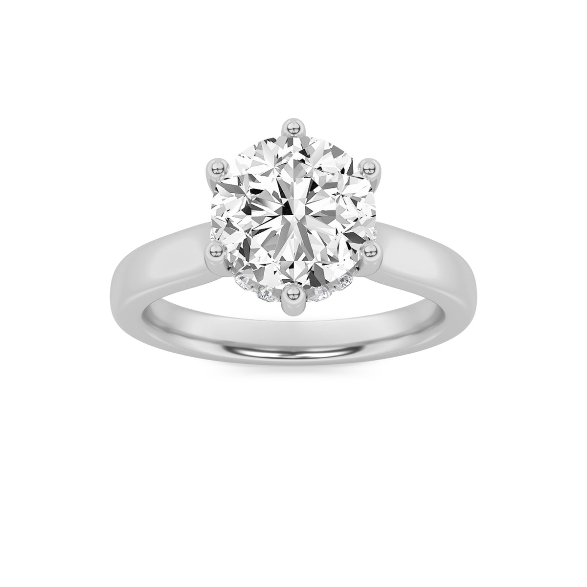 2Cttw Round Shaped Lab Grown Diamond (F/VS) Hidden Halo Cathedral Shank Engagement Ring in 14K Gold