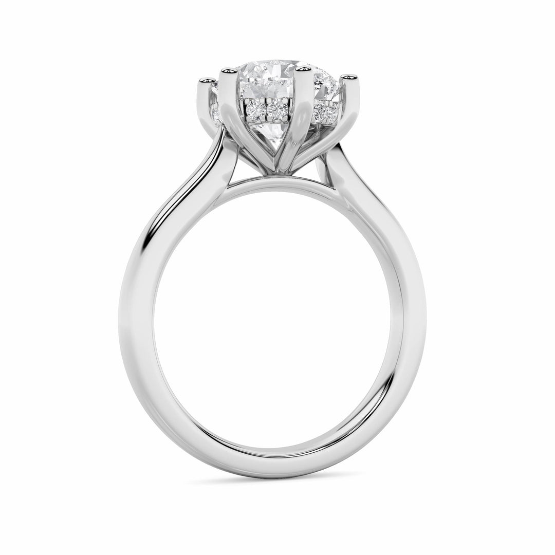 2Cttw Round Shaped Lab Grown Diamond (F/VS) Hidden Halo Cathedral Shank Engagement Ring in 14K Gold