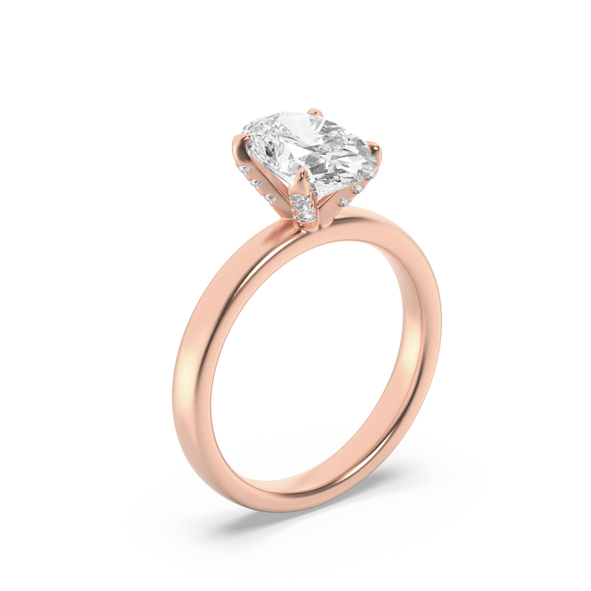 2Cttw Oval Shaped Lab Grown Diamond (F/VS) HiddenHalo Petite Shank Ring in 14K Gold
