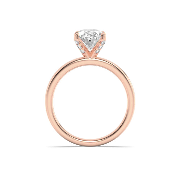 2Cttw Oval Shaped Lab Grown Diamond (F/VS) HiddenHalo Petite Shank Ring in 14K Gold