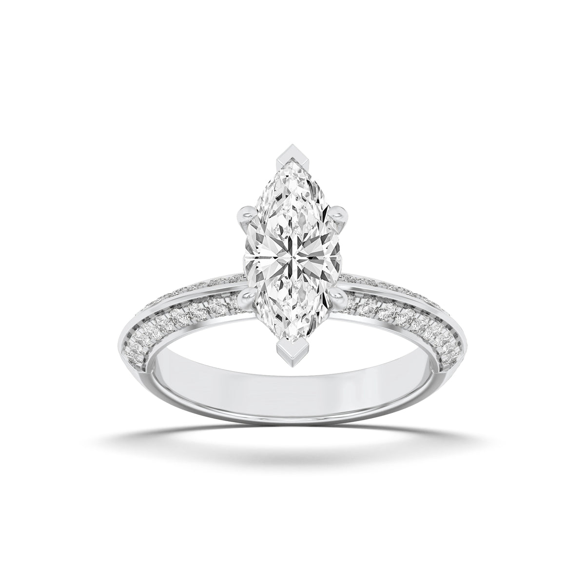 2Cttw Marquise Shaped Lab Grown Diamond (F/VS) Micro Pave Knife Edge Accent Ring in 14K Gold