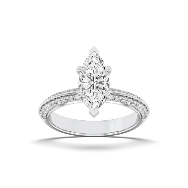 2Cttw Marquise Shaped Lab Grown Diamond (F/VS) Micro Pave Knife Edge Accent Ring in 14K Gold