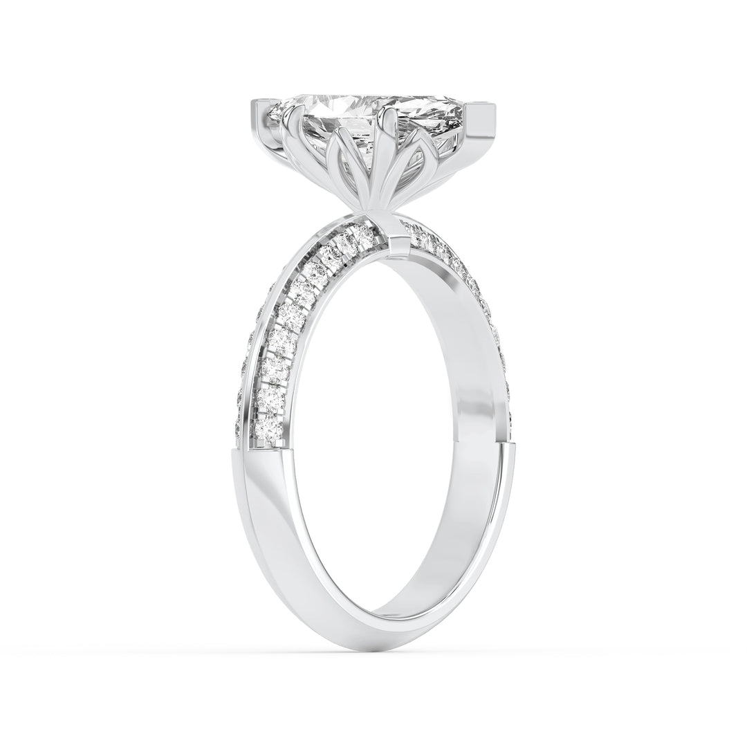 2Cttw Marquise Shaped Lab Grown Diamond (F/VS) Micro Pave Knife Edge Accent Ring in 14K Gold