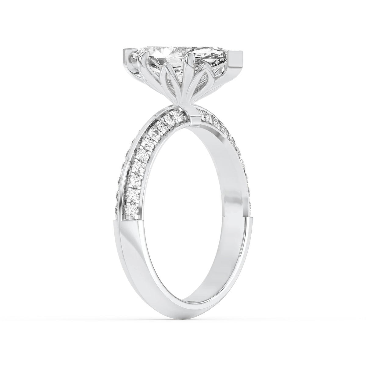 2Cttw Marquise Shaped Lab Grown Diamond (F/VS) Micro Pave Knife Edge Accent Ring in 14K Gold