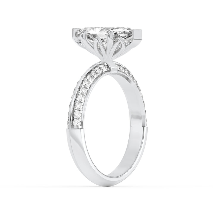 2Cttw Marquise Shaped Lab Grown Diamond (F/VS) Micro Pave Knife Edge Accent Ring in 14K Gold