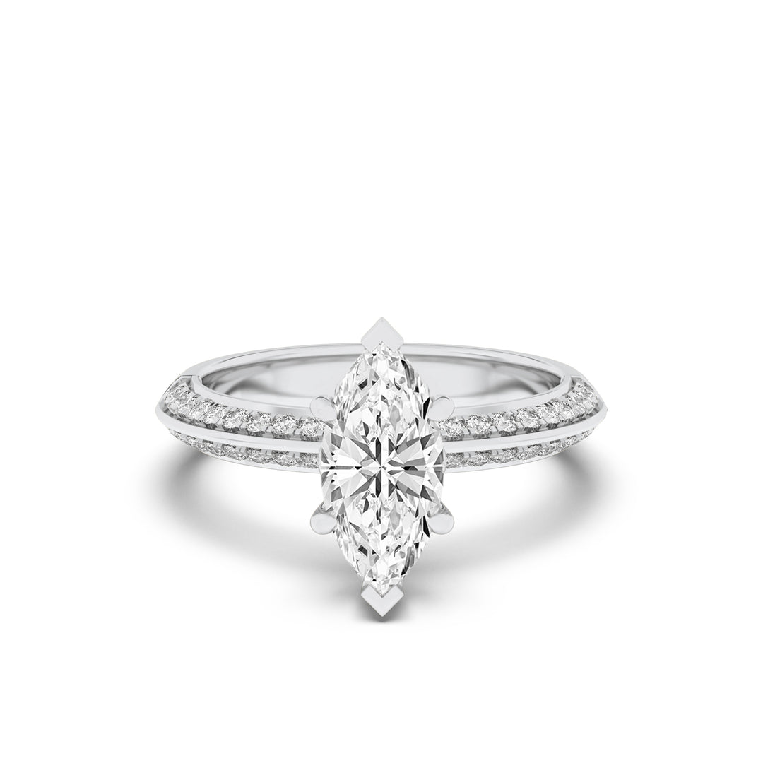 2Cttw Marquise Shaped Lab Grown Diamond (F/VS) Micro Pave Knife Edge Accent Ring in 14K Gold