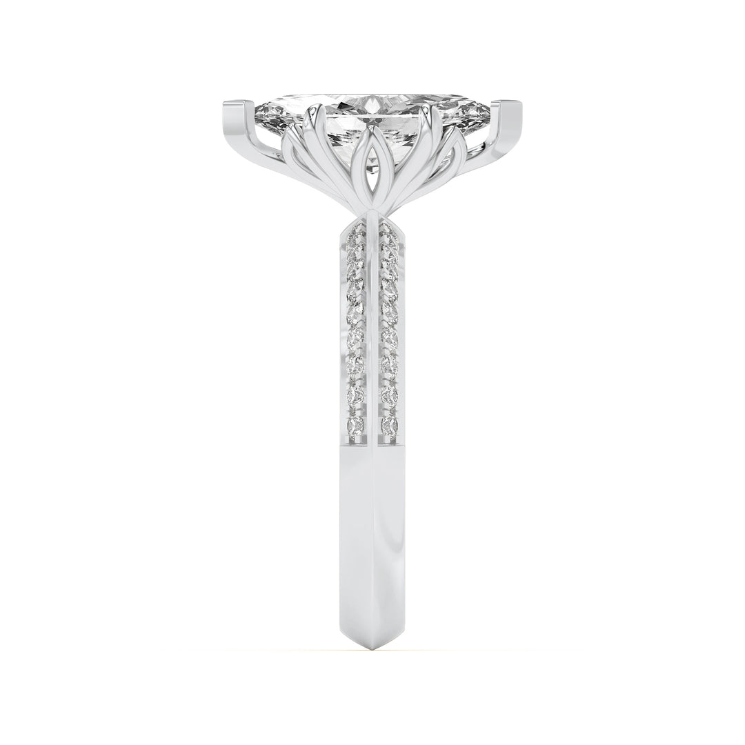 2Cttw Marquise Shaped Lab Grown Diamond (F/VS) Micro Pave Knife Edge Accent Ring in 14K Gold
