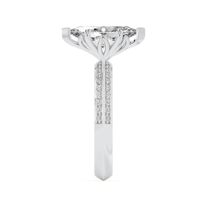 2Cttw Marquise Shaped Lab Grown Diamond (F/VS) Micro Pave Knife Edge Accent Ring in 14K Gold