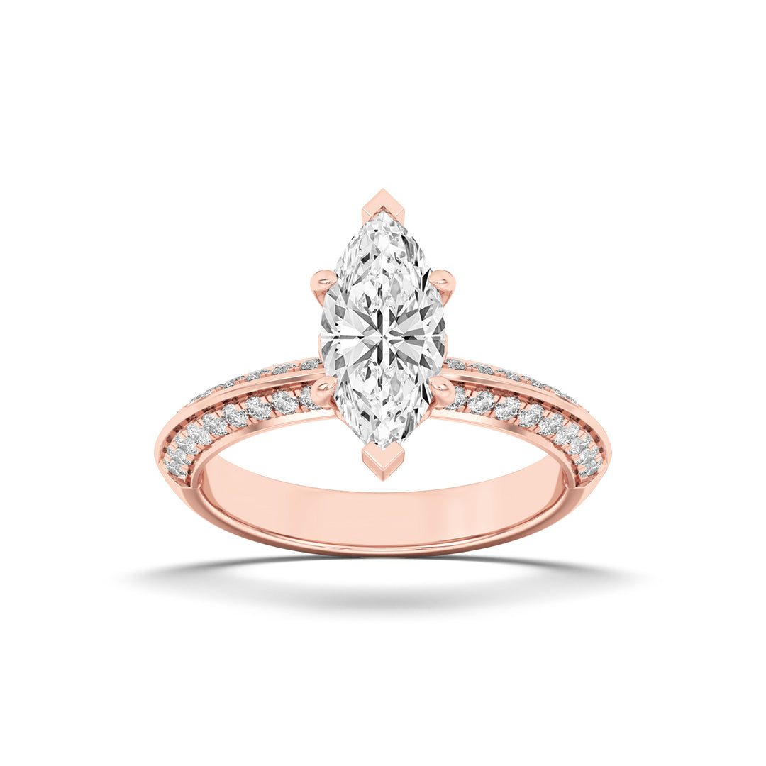2Cttw Marquise Shaped Lab Grown Diamond (F/VS) Micro Pave Knife Edge Accent Ring in 14K Gold