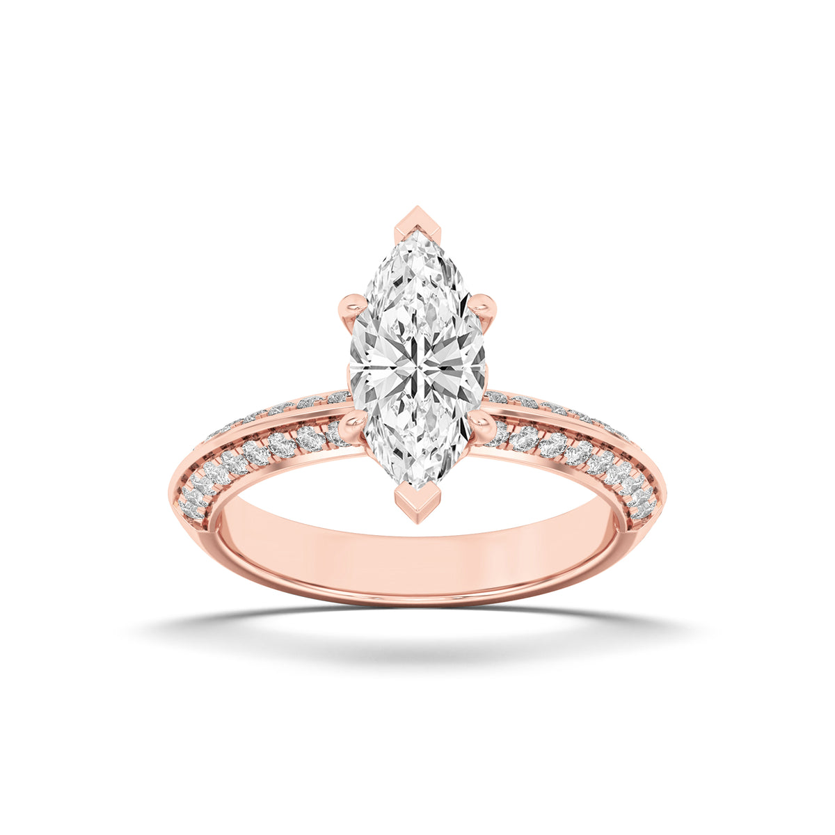 2Cttw Marquise Shaped Lab Grown Diamond (F/VS) Micro Pave Knife Edge Accent Ring in 14K Gold