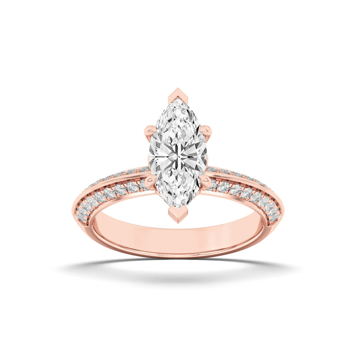 2Cttw Marquise Shaped Lab Grown Diamond (F/VS) Micro Pave Knife Edge Accent Ring in 14K Gold