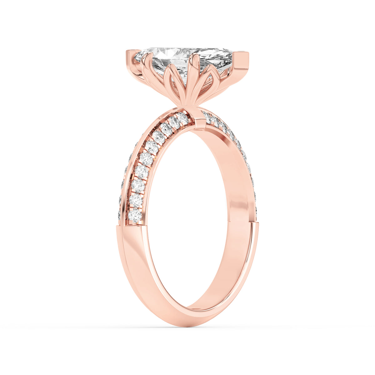 2Cttw Marquise Shaped Lab Grown Diamond (F/VS) Micro Pave Knife Edge Accent Ring in 14K Gold