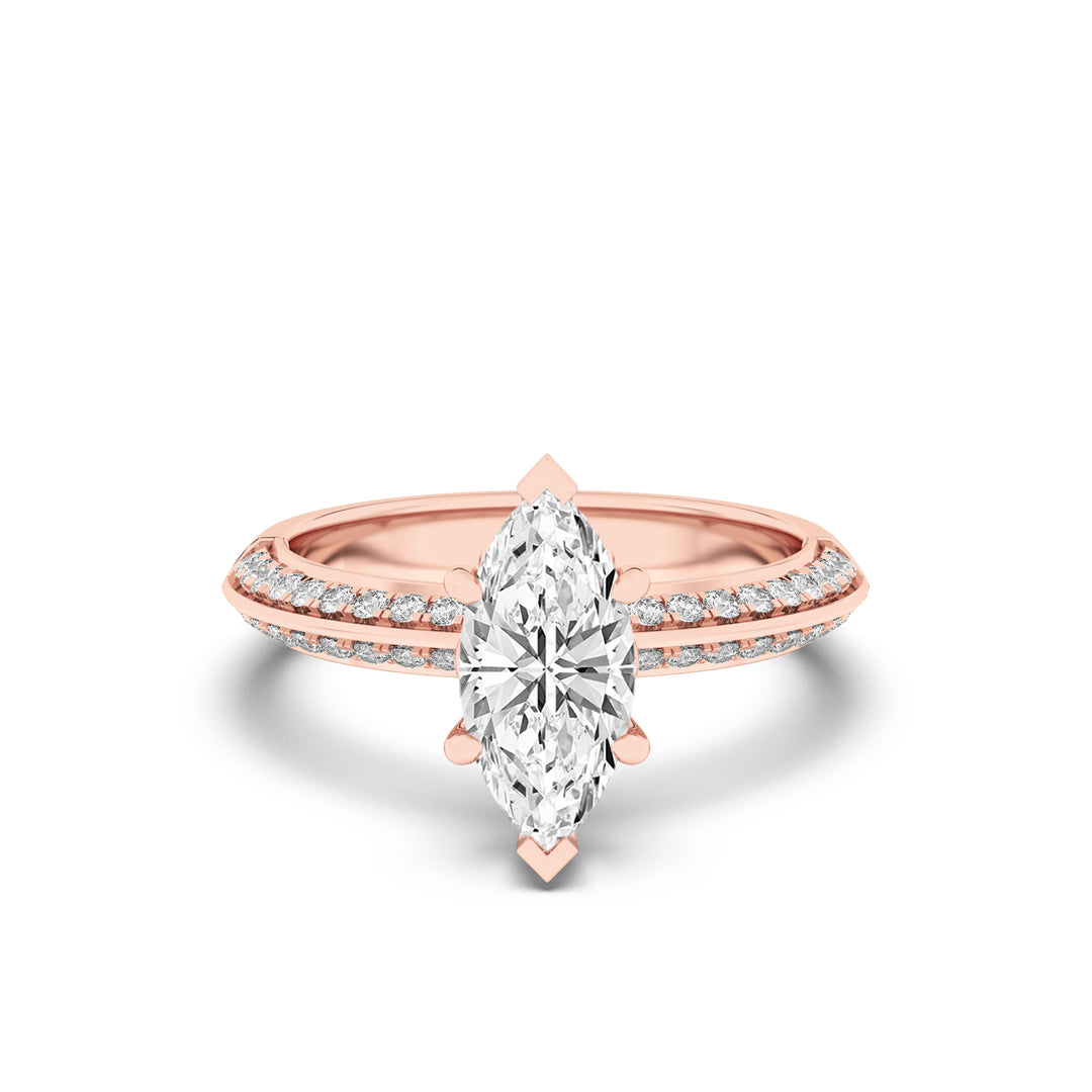 2Cttw Marquise Shaped Lab Grown Diamond (F/VS) Micro Pave Knife Edge Accent Ring in 14K Gold