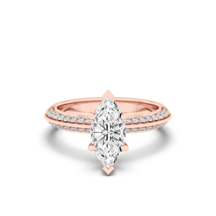 2Cttw Marquise Shaped Lab Grown Diamond (F/VS) Micro Pave Knife Edge Accent Ring in 14K Gold