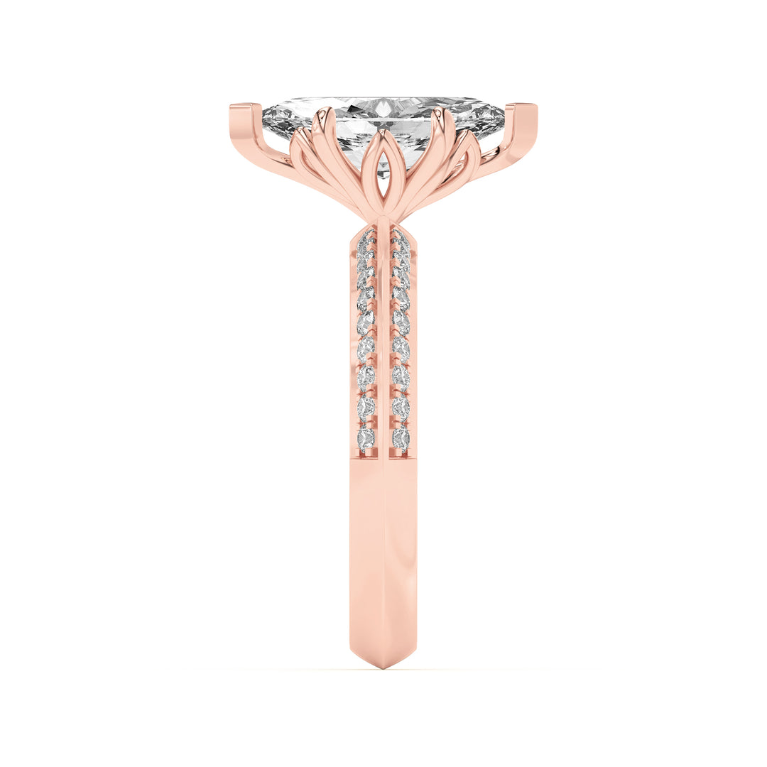 2Cttw Marquise Shaped Lab Grown Diamond (F/VS) Micro Pave Knife Edge Accent Ring in 14K Gold