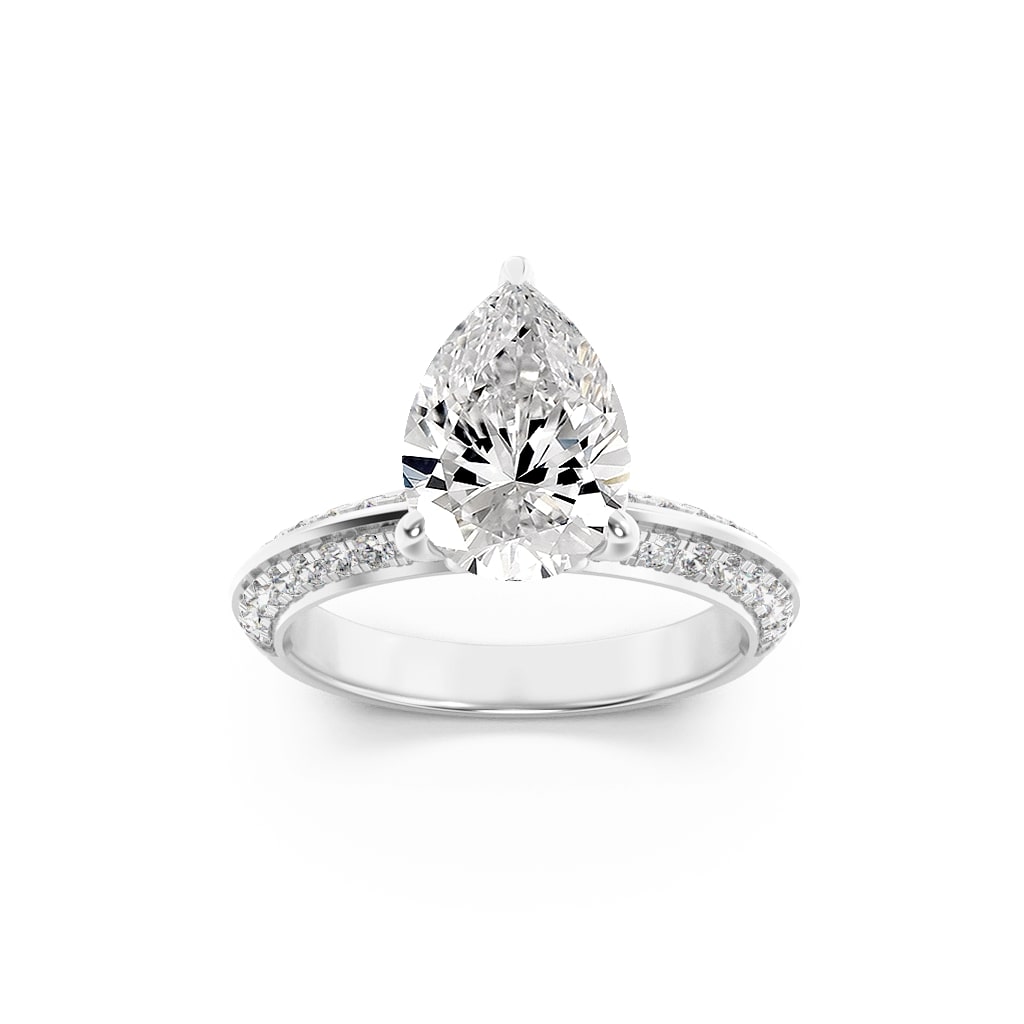 2Cttw Pear Shaped Lab Grown Diamond (G/VS) Micro Pave Knife Edge Accent Ring in 14K Gold