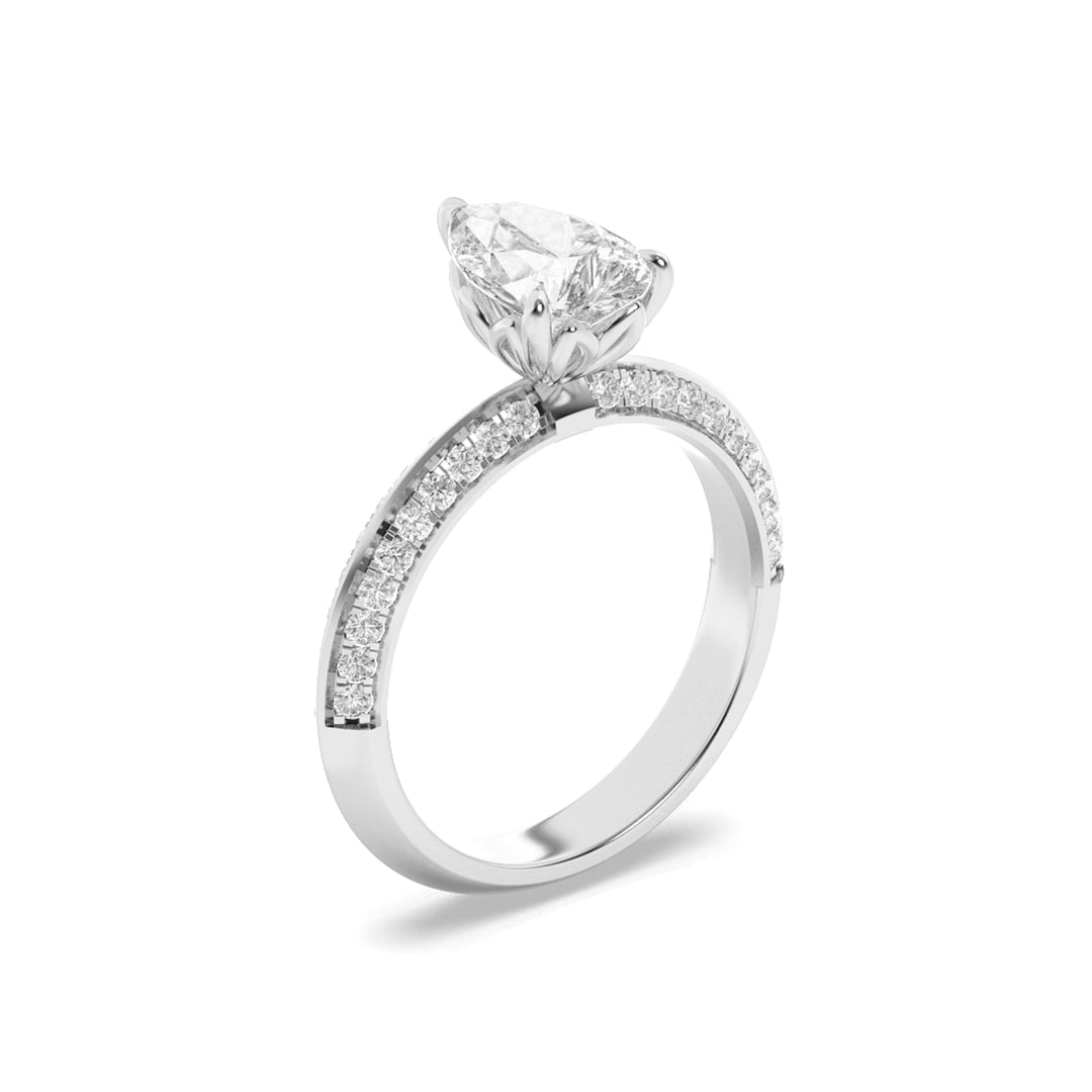 2Cttw Pear Shaped Lab Grown Diamond (G/VS) Micro Pave Knife Edge Accent Ring in 14K Gold
