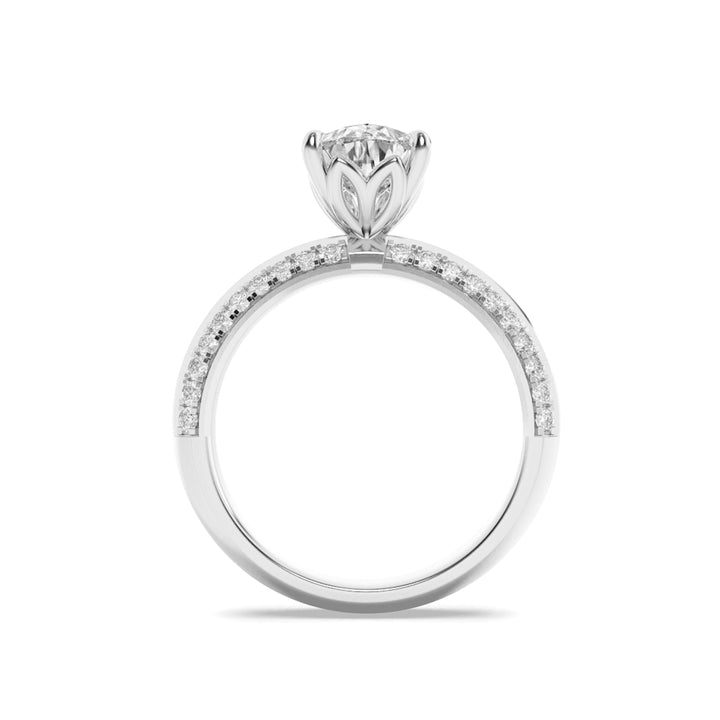 2Cttw Pear Shaped Lab Grown Diamond (G/VS) Micro Pave Knife Edge Accent Ring in 14K Gold