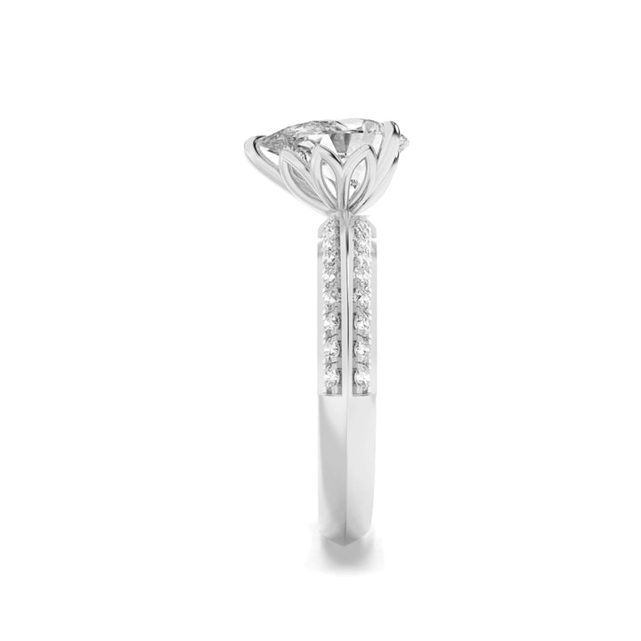 2Cttw Pear Shaped Lab Grown Diamond (G/VS) Micro Pave Knife Edge Accent Ring in 14K Gold
