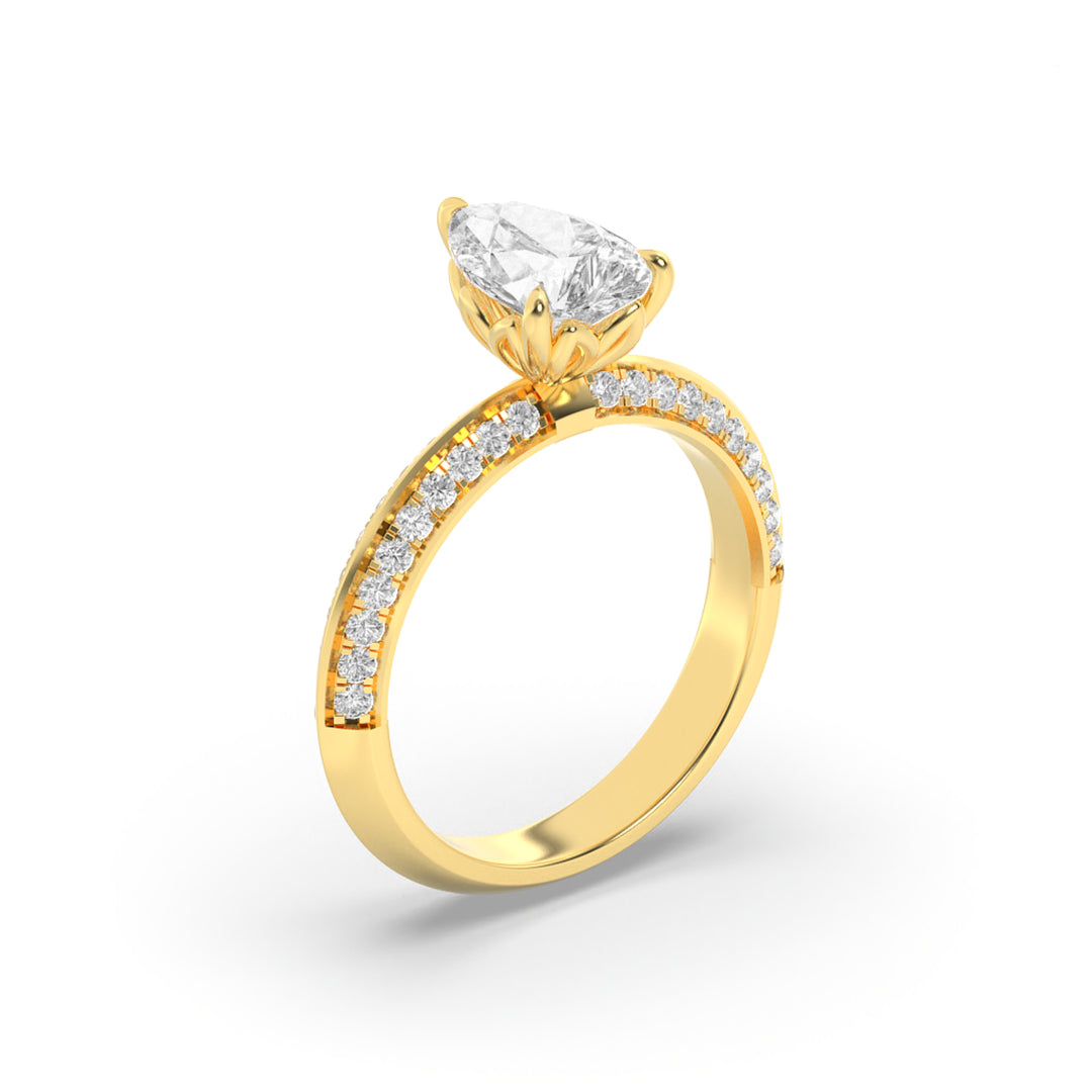 2Cttw Pear Shaped Lab Grown Diamond (F/VS) Micro Pave Knife Edge Accent Ring in 14K Gold