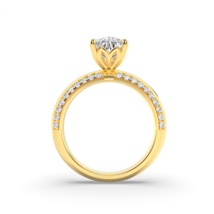 2Cttw Pear Shaped Lab Grown Diamond (F/VS) Micro Pave Knife Edge Accent Ring in 14K Gold