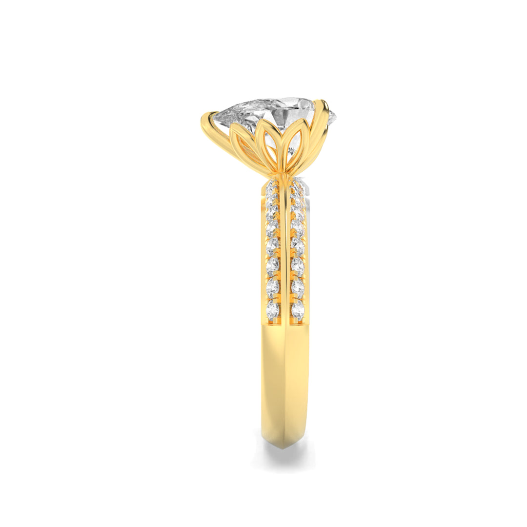 2Cttw Pear Shaped Lab Grown Diamond (F/VS) Micro Pave Knife Edge Accent Ring in 14K Gold
