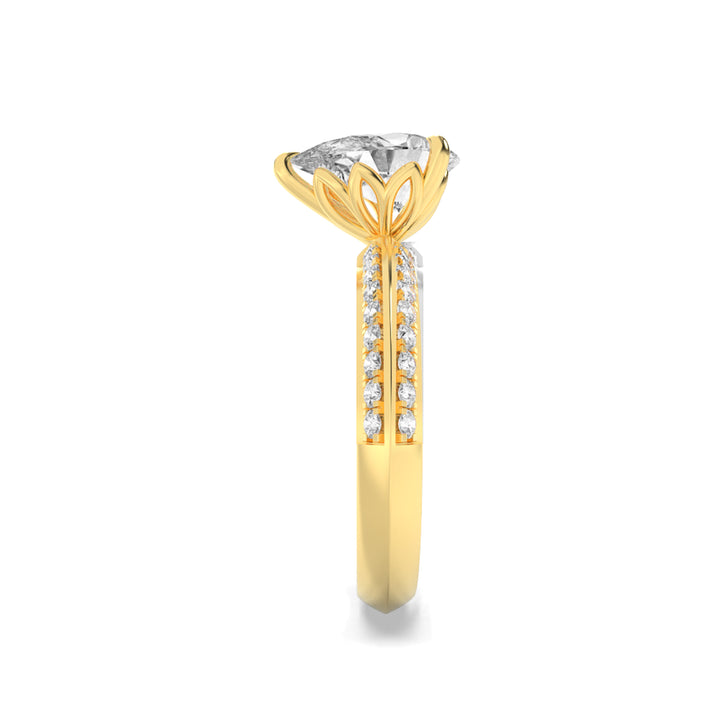 2Cttw Pear Shaped Lab Grown Diamond (F/VS) Micro Pave Knife Edge Accent Ring in 14K Gold