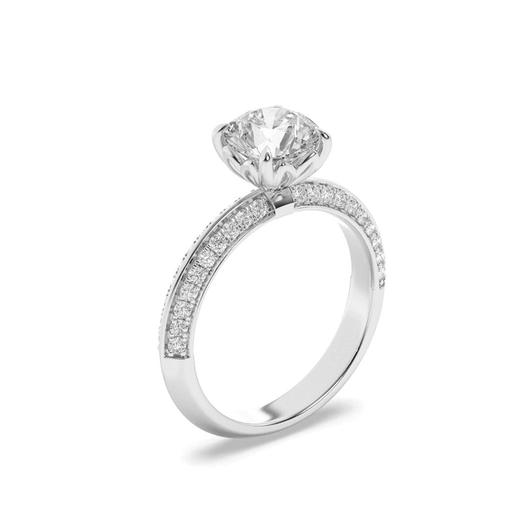 2Cttw Round Shaped Lab Grown Diamond (F/VS) MicroPave Knife Edge Accent Ring in 14K Gold