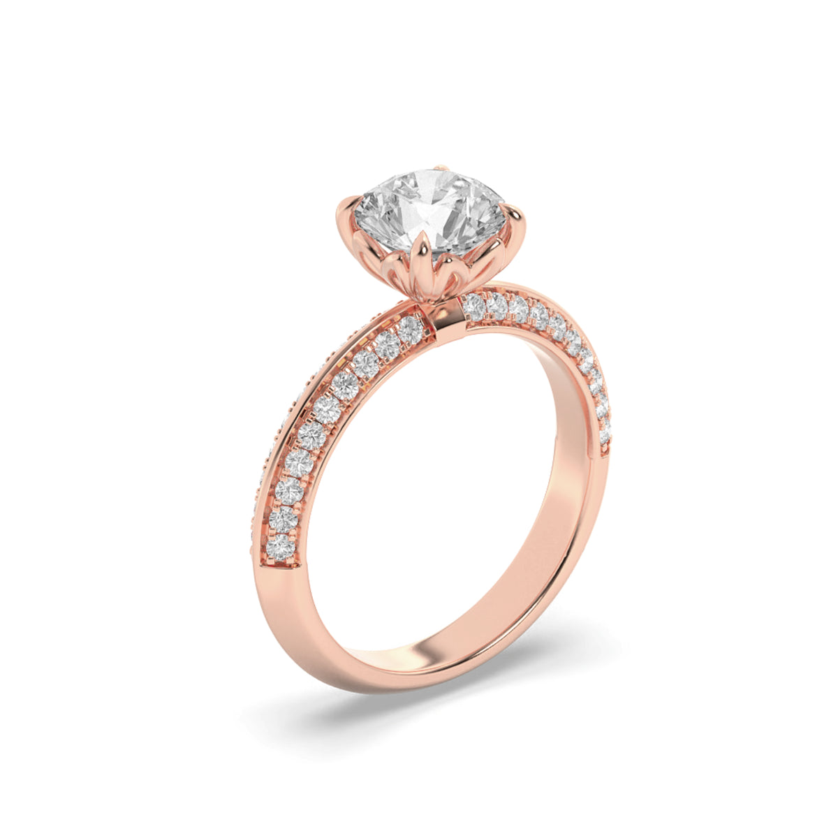 2Cttw Round Shaped Lab Grown Diamond (F/VS) MicroPave Knife Edge Accent Ring in 14K Gold