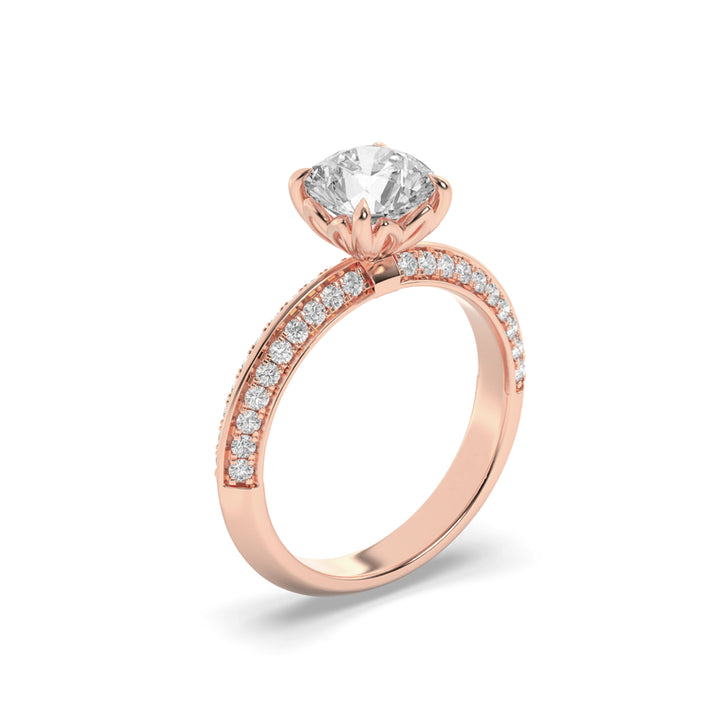 2Cttw Round Shaped Lab Grown Diamond (F/VS) MicroPave Knife Edge Accent Ring in 14K Gold