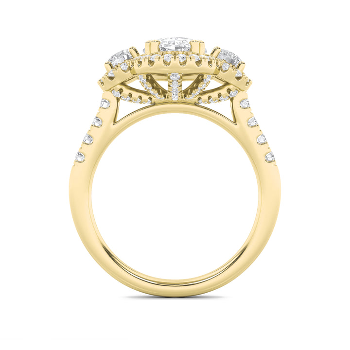3Cttw Oval Shaped Lab Grown Diamond (F/VS) Three Stone Accented Ring in 14K Gold
