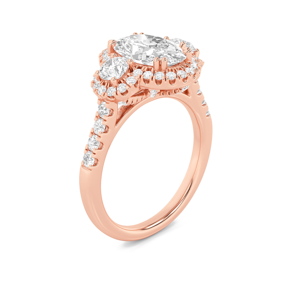 3Cttw Oval Shaped Lab Grown Diamond (F/VS) Three Stone Accented Ring in 14K Gold