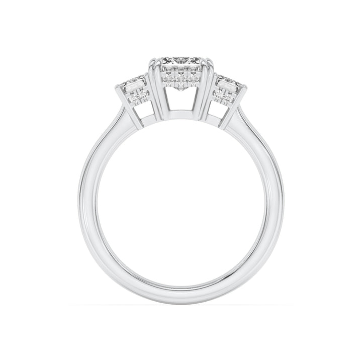 3Cttw Emerald Shaped Lab Grown Diamond (F/VS) Three Stone Accented Ring in 14K Gold
