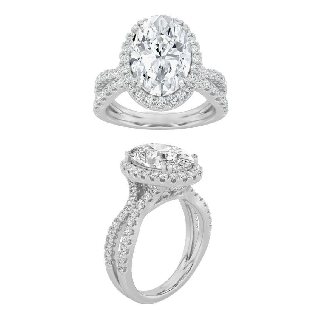 3Cttw Oval Shaped Lab Grown Diamond (F/VS) Split shank Accented Ring in 14K Gold